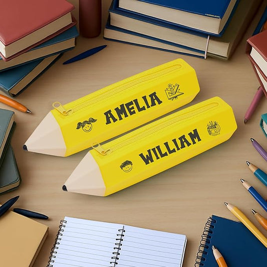 ubmpj Personalized Pouch with Your Name - Custom Pencil Shaped Case for with Zipper Pen Bag Stationery Organizer for Teacher Name Appreciation Gift