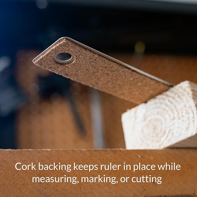 Breman Precision Metal Ruler 15 Inch Cork Back – 2 Pk Stainless Steel Straight Edge, Flexible Non-Slip Metal Ruler with Cork Backing – Imperial & Metric for Crafting, School, Workshop & Home Use