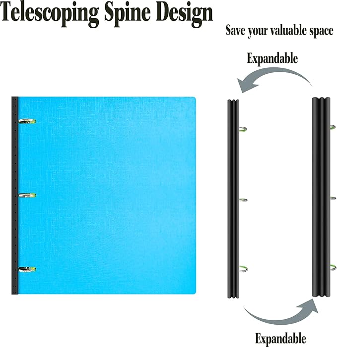 INFUN Telescoping 3 Ring Binder, Portable Plastic 0.75 inch 3 Ring Binder with Telescoping Spine and Foldable Front Cover Holds 8.5" x 11" Paper for School,Office and Homes-Blue