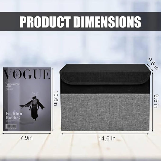 Bagnizer Large 22 Quart Linen Fabric Foldable Storage Bin Cube Organizer Basket with Flip-Top Lid & Handles, Clothes Blanket Box for Home, Office, Closet, Black & Gray, 4 Pack 14.6 x 9.5 x 9.5