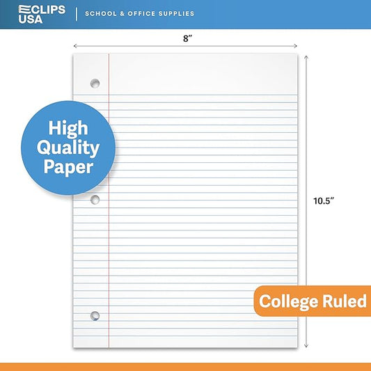 Loose Leaf Paper College Ruled Notebook Paper College Ruled Lined Writing Filler Paper 10.5” x 8” 900 Sheets 150 Sheets Per Pack 60 gsm (6 Pack)