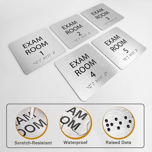 Exam Room Sign 6" x 6" Numbers 1-5 with Braille and Tactile Identification Signs Numbers for Apartment Offices Educational Institution Directional Assistance Test Center Elevator Sign Door Number Signs