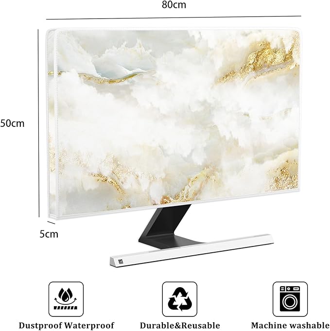 Baocicco White Gold TV Display Screen Cover with Abstract Texture Marble Design 32 Inch Panel Case Television Covers Sleeve Compatible with PC Desktop and TV LCD/LED/HD Screen Cover