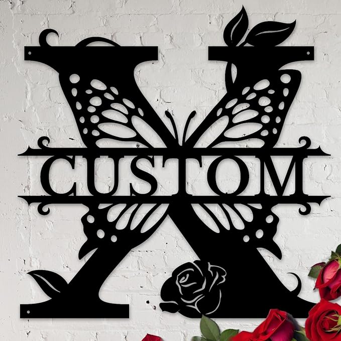 Personalized Custom Letter Name metal Signs,Custom Black Letter Monogram Wall Art Decor,Metal Signs Plaques Outdoor wall Decorative Signage (X)