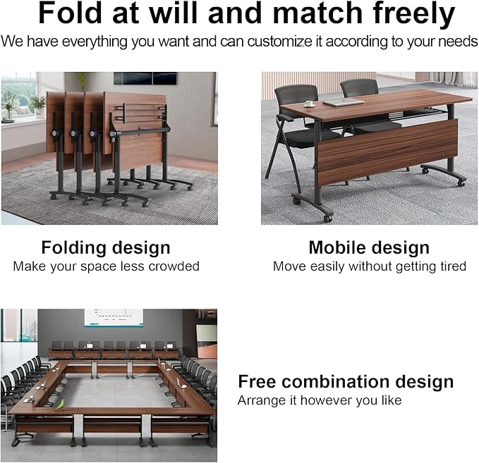 Conference Table Foldable Meeting Tables,Flip Top Mobile Training Table The folding conference table With Silent Wheels Is Convenient And Fast,Modern Mobile Meeting Tables (2pack 160*60*75)