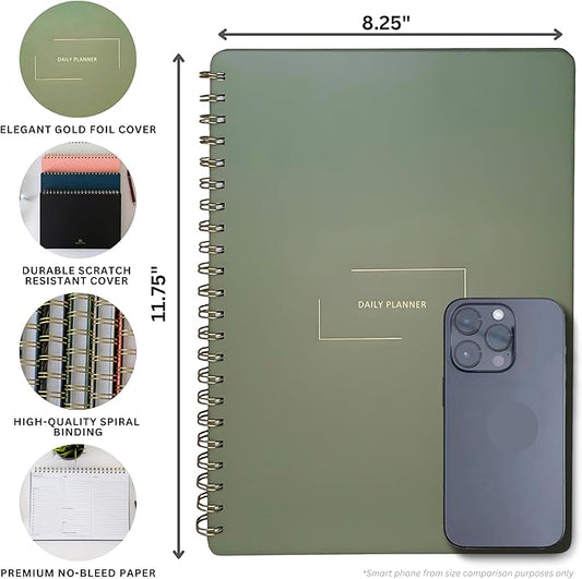 Merely Home | Durable & Sleek | Undated Daily and Weekly Planner | 8.25" x 11.75" | To Do List Notebook for Work | Simple Design | Multiple Layouts | Planner and Notebook in One (Rust, Daily Planner - Portrait)