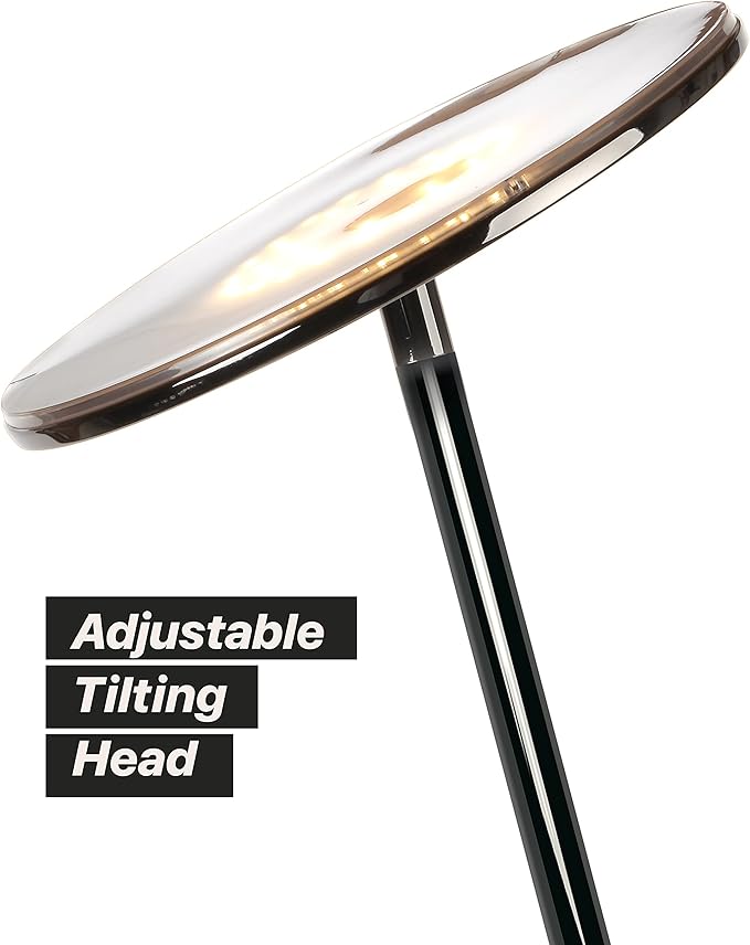 Brightech Sky LED Floor lamp, Torchiere Super Bright Floor Lamp for Living Rooms & Offices - Dimmable, Tall Standing Lamp for Bedroom Reading - Black Chrome