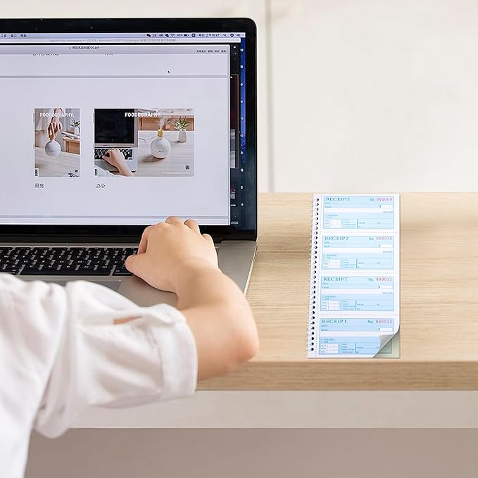 Receipt Book with Carbon Copies,Money and Rent Receipt Book,2-Part Carbonless,5.31" x 11.22",Spiral Bound,200 Sets per Book,4 Receipts per Page.