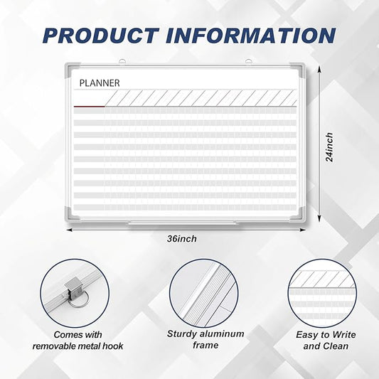 Lincia 36 x24 Make Ready Board Aluminum Frame Dry Erase Board with Lines, Wall-Mounted Whiteboard for Scheduling, to Do Lists & Weekly Planning, Reusable Office Calendar for Home & Work