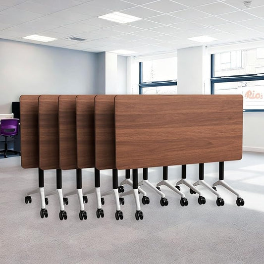 Goakwwuz Conference Room Table, Folding Conference Tables,Thicken Grey Tabletop,Flip Top Wooden Seminar Meeting Room Table for Conference Room Offices (6, Walnut, 47.2“)