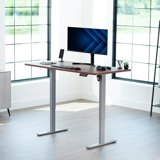 VIVO Electric 60 x 30 in Standing Desk, Memory Height Adjustment, 1B Series, Holds 220 lbs,Dark Walnut Top Gray Frame, DESK-KIT-1G6D-30