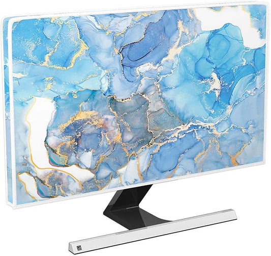Baocicco Baby Blue Gold Marble Waterproof Screen TV Cover 45, 46, 47, 48 Inch Modern Television Accessories TV LCD Fashion Weatherproof Screen TV Decorations for Tablet LED LCD OLED TVs