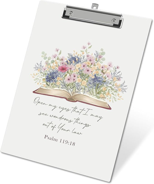 APIILVPQ Wild Flower Clipboard, Bible Verse Clipboards with Low Profile Clip for Office School Use, Christian Wooden Clip Boards for Nurses Teachers Students - B02