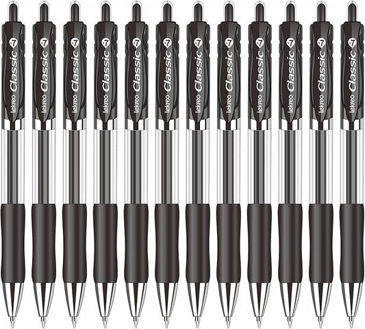 Lekreo Classic Retractable Gel Roller Pens, 0.7mm Fine Point (Black Ink- 12 Packs)