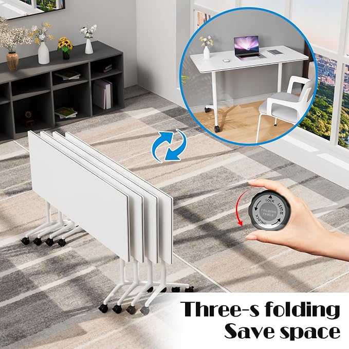 Conference Table Flip Top Mobile Conference Room Tables,Folding Conference Table with Wheels,Large Meeting Training Seminar Table Saving Space for Office Classroom (2, White, 70.8'')