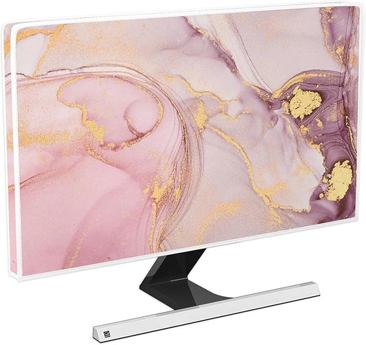 Baocicco Pink Gold Marble Computer Monitor Dust Cover 26, 27, 28 Inch Decorative Modern Laptop Computer Cover for Home Office Decorative Texture Dust Proof Monitor Covers for Computer Screen