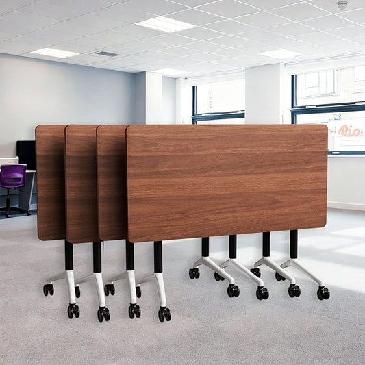 Goakwwuz Conference Room Table, Folding Conference Tables,Thicken Grey Tabletop,Flip Top Wooden Seminar Meeting Room Table for Conference Room Offices (4, Walnut, 70.8”)