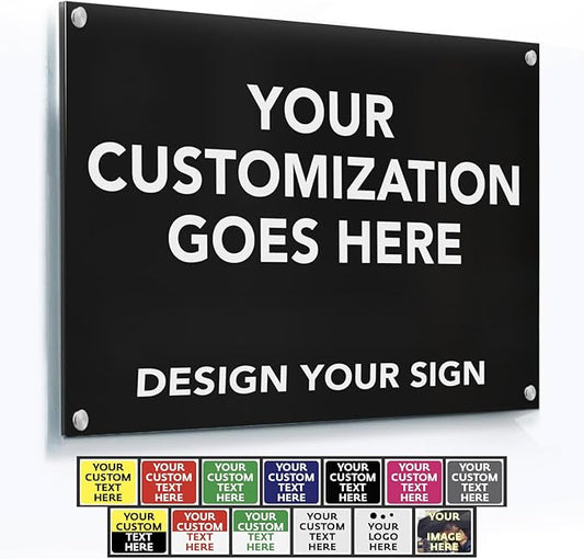 Custom Metal Signs, Personalized Aluminum, Business Safety Signs, Waterproof Outdoor, White Aluminum (10x7 In, Black Background)