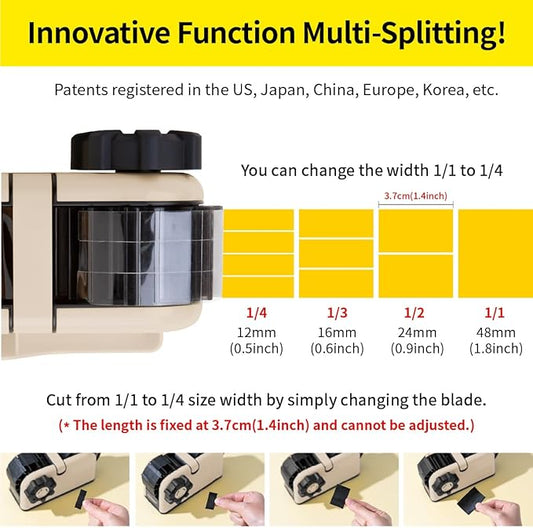 [TENDO°] Multi-Section Tape Dispenser ZO-508: Innovative Cutter for Custom Tape Width (Beige)
