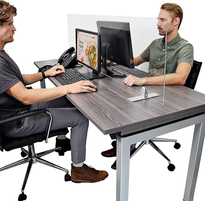 OBEX Acrylic Free Standing Screen, Divider for Desk Privacy Home & Office Partitions for Table Top Workstation, Portable Cubicle Panel for Work, 24" x 48", Clear