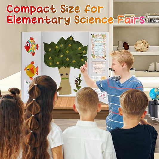 8 PCS Trifold Poster Board - 16" x 23" Small Tri Fold Display Board Hard & Thick White Presentation Cardboard for Science Fair, School Projects, Business Supply