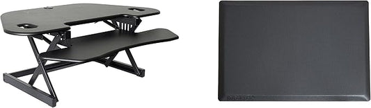 Rocelco 46" Height Adjustable Corner Standing Desk Converter with Anti Fatigue Mat BUNDLE, Quick Sit Standup Dual Monitor Riser, Computer Workstation-Keyboard Tray, (R CADRB-46-MAFM), Black