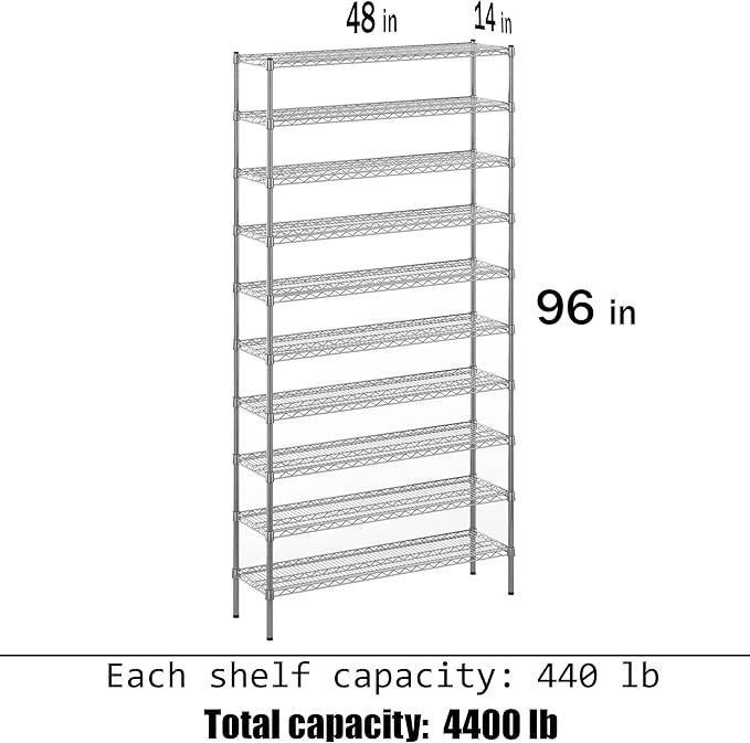 Regal Altair 14" Deep x 48" Wide x 96" Height Wire Shelving Kit | 10-Tier | NSF Commercial Storage Rack Unit
