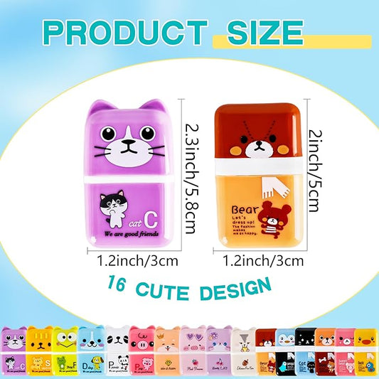 48 Pcs Cute Erasers for Kids Fun Animal Erasers Pencil Eraser with Clean up Roller Bulk Gift for Student School Office, 16 Styles