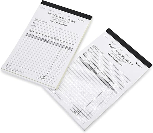 CH Printco Custom Sales, Invoice, Statement, Estimate, Quote, Personalized Multipurpose Duplicate Carbonless Form with Your Company Name - 2 Books (100 Sets) 5-1/2" Wide x 8-1/2" Tall.