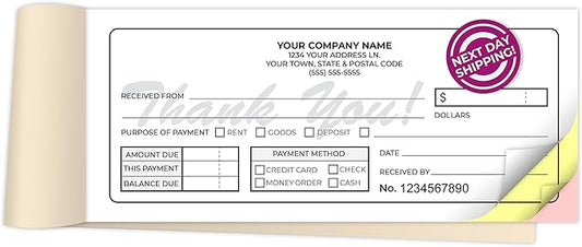 Custom 2.83" x 7" Carbonless NCR Books in 3-Part Triplicate Invoices, Receipts, Work Orders, Sales Orders, Purchase Orders, Estimates, Quote Forms with Your Company/Business Name (99 Sets)