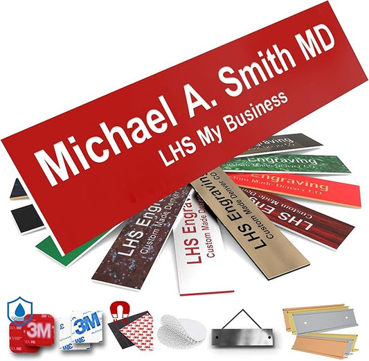 Engraved Door Signs for Office Personalized Red Plastic Door Plaque White Letters - Made in USA 2x6 B7