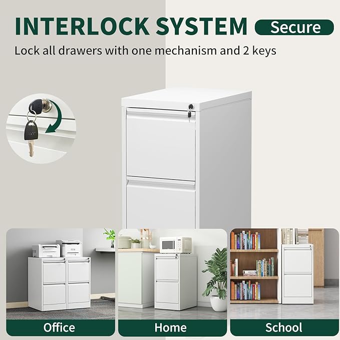 Yukimo 4 Drawer File Cabinet with Lock, Vertical File Cabinet with Lock, Locking File Cabinet Hanging Files for A4/ Legal/Letter, Require Assembly, White