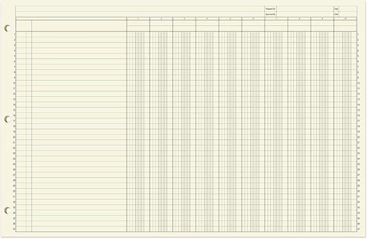 BookFactory Ledger Sheets/Large 10 Column Accounting Ledger Columnar (Ten Columns) Loose Leaf Paper - 17'' x 11'', 50 Pages, Loose Leaf, 3 Hole Punched (Made in USA)