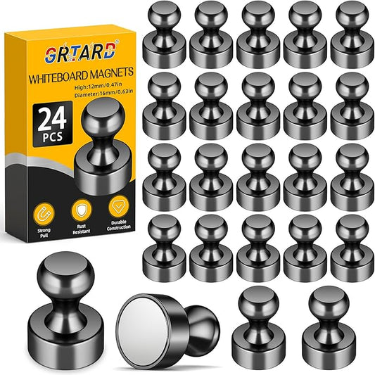 Grtard 24 Pack Magnetic Push Pins, Fridge Magnets for Whiteboard, Whiteboard Magnets Refrigerator Magnets, Small and Strong Push Pin Magnet for Office, School, Locker, and Map Magnet