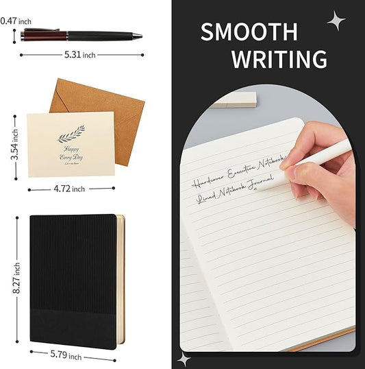 TSFPapier A5 Lined Notebook with Pen & Gift Box 216 Pages PU Leather Journals for Women Men 100GSM Thick Paper College Ruled Notebook for Christmas Gifts,School,Travel,Business,Work,Home Writing (Black)