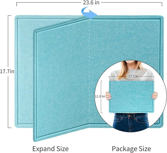 Bulletin Board, 24 x 18 inches Felt Board Decorative Pin Board, Cork Board Alternative for Wall, Foldable Self-Adhesive Vision Board Mood Board with 20 Pushpins - Turquoise Blue