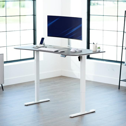 VIVO Electric 63 x 32 in Standing Desk, Memory Height Adjustment, 1B Series, Holds 220 lbs, Dark Gray Top White Frame, DESK-KIT-1W1G