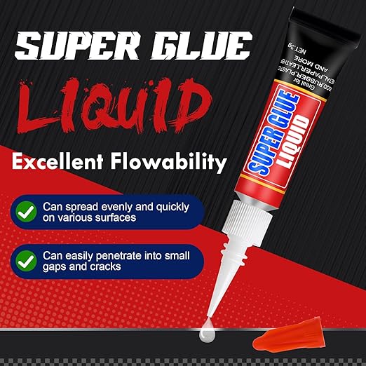 WOUSEDO 24 X 3g Super Glue Liquid, Clear Strong Adhesive,Fast Drying Cyanoacrylate Glue for Wood, Rubber, Leather, Hard Plastic, Metal, DIY Crafts and More