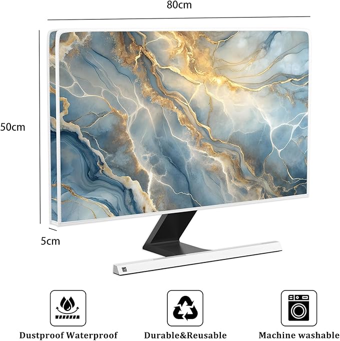 Baocicco Gold Blue Waterproof Screen TV Cover 32 Inch Modern Full Body Covers for Television Screen Panel Case TV Sleeve Compatible with Television LCD LED PC, Desktop and Home TV