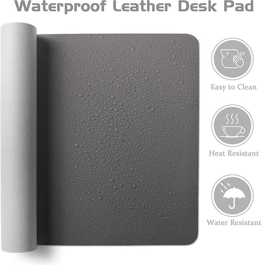 Aothia Leather Desk Pad Protector - Large Mouse Pad, Office Desk Mat, Non-Slip PU Leather Desk Blotter, Laptop Desk Pad, Waterproof Desk Writing Pad for Office and Home (Gray, 38" x 13.7")
