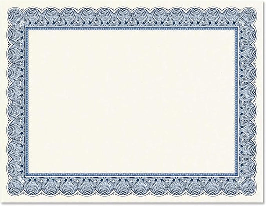 Elite Blue & White Parchment Certificate Papers - Pack of 100, Laser Printer Compatible, for Office, Business Awards, Graduation, School Diplomas, 8-1/2" x 11" on 60 lb. Text Stock