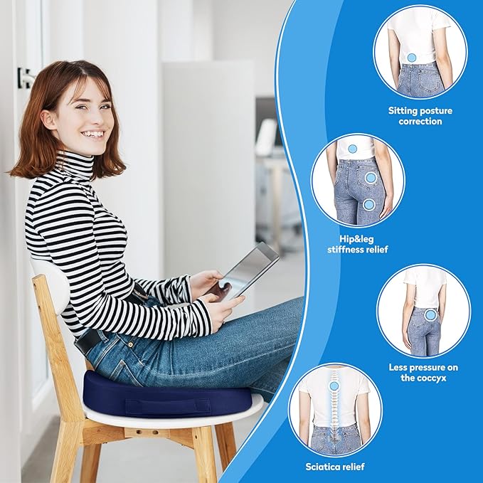 CushZone Seat Cushion, Office Chair Cushions, Car Seat Cushion, Non-Slip Sciatica & Back Coccyx Pain Relief Chair Pad, Memory Foam Pillow for Computer Desk, Wheelchair, Driving Large Size (Blue)