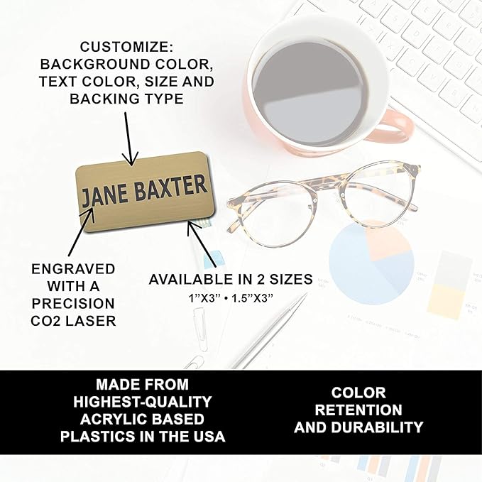 Custom Engraved Name Tag Badges – Personalized Identification with Pin or Magnetic Backing, 1.5 Inches x 3 Inches, White/Red