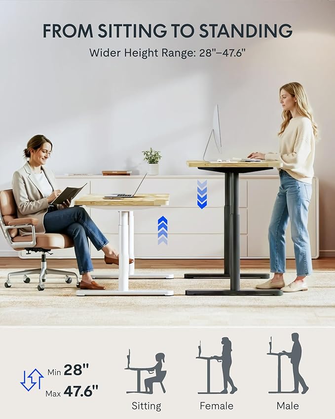 FLEXISPOT Solid Rubberwood Electric Standing Desk with Elegant Oval Legs, 48"x24" Height Adjustable Desk for Home Office & Living Spaces (Black Frame)