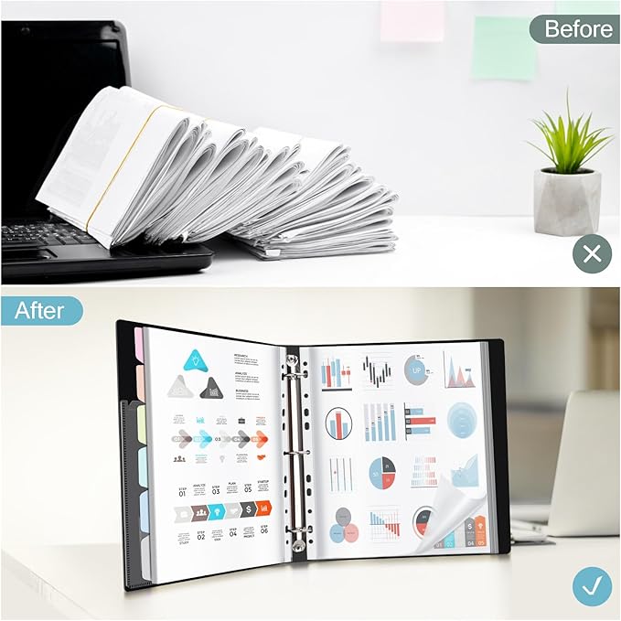 Uquelic 50-Pocket Binder with Plastic Sleeves for Letter/A4 Size(11" x 8.5"), Silver Rose Printed Cover, Document Binder Organizer for Papers, Certificates and Artwork with Macaron PP Divider Pages
