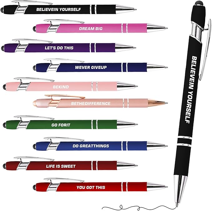 CRME 10pcs Funny Quotes Rose Gold Pens Set Novelty Pens Gifts for Coworkers Rose Gold Office Decor Pen with Stylus Tips No Need to Charge Fluent Writing for Girlfriend and Nurse Inspirational Gifts