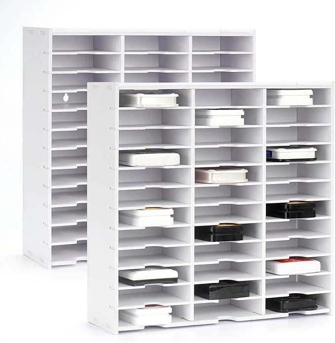 Krafetto 2 Pack 36 Grids Ink Pad Storage Rack, Wall-mountable Stamp Pad Organizer Holder Compatible with Standard Size Ink Pads（Grid Size 4.1" W × 3.9" D × 0.9" H）