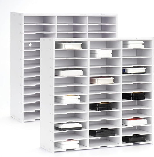 Krafetto 2 Pack 36 Grids Ink Pad Storage Rack, Wall-mountable Stamp Pad Organizer Holder Compatible with Standard Size Ink Pads（Grid Size 4.1" W × 3.9" D × 0.9" H）