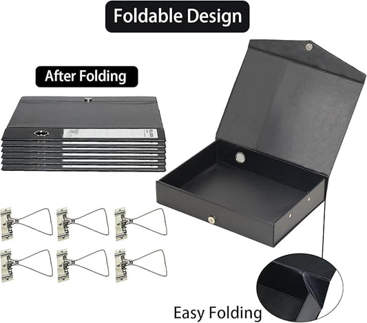 URbantin 6 Pack Foldable Plastic Box Files A4 with Metal Clip,65mm Spine,Document Archive Folders for Office（Black）