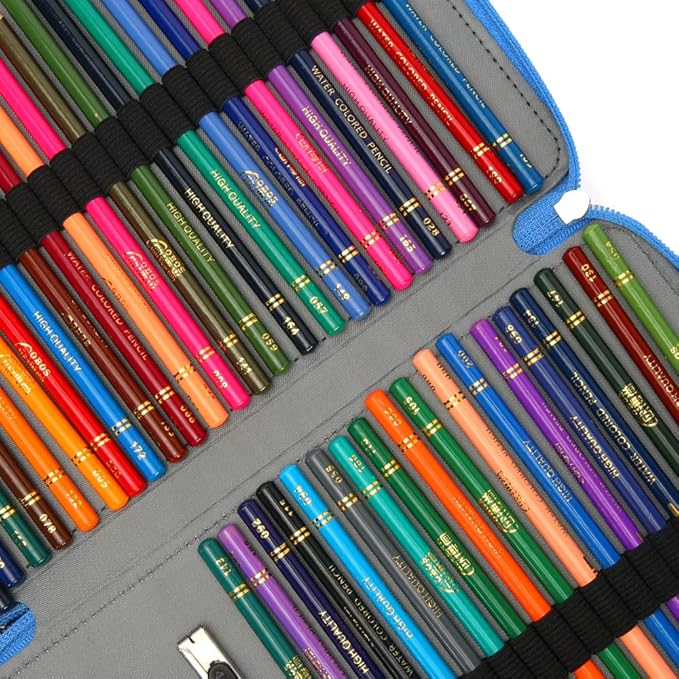 Vomgomfom Colored Pencil Case - 200 Slots Pencil Holder with Zipper Closure Twill Fabric Large Capacity Pencil Case for Watercolor Pens or Markers, Pencil Case Organizer for Artist (Blue Flower)